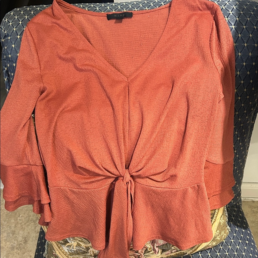 Terracotta Knot-Front Blouse